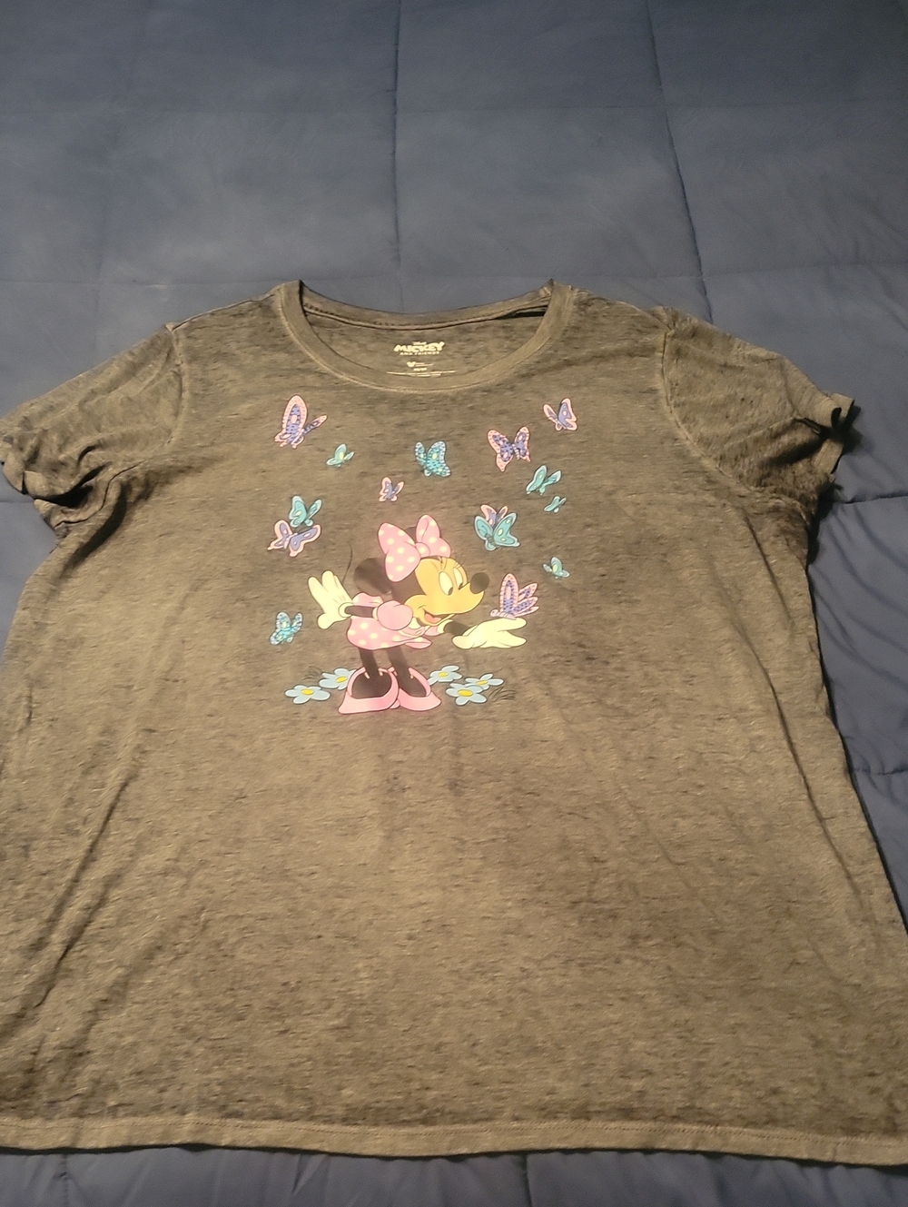 Disney Girls' Gray Tee with Pink Minnie and Pastel Butterflies